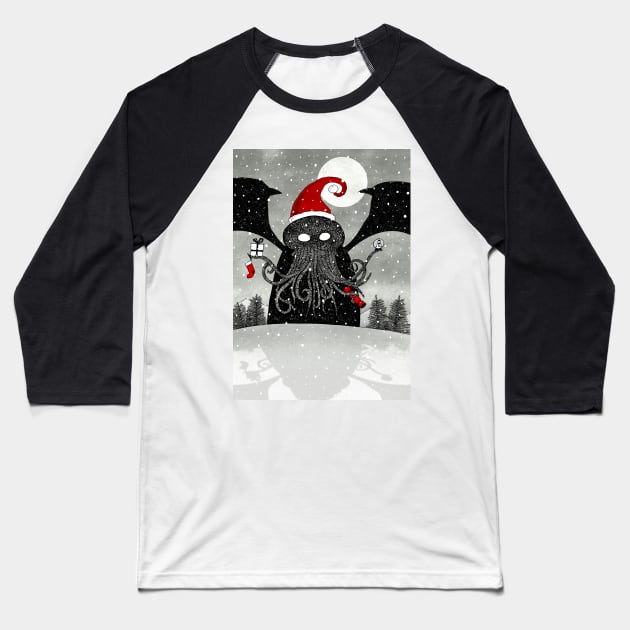 A Cthulhu Christmas Baseball T-Shirt by djrbennett